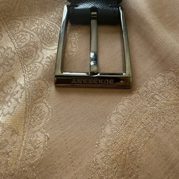 Burberry Black and Blue Leather Belt with Silver Buckle